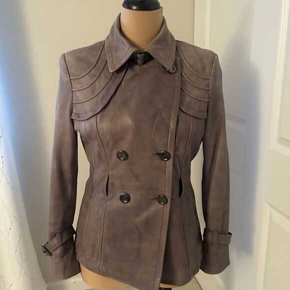 Guess Gray Genuine Leather Belted Jacket M - Picture 5 of 9